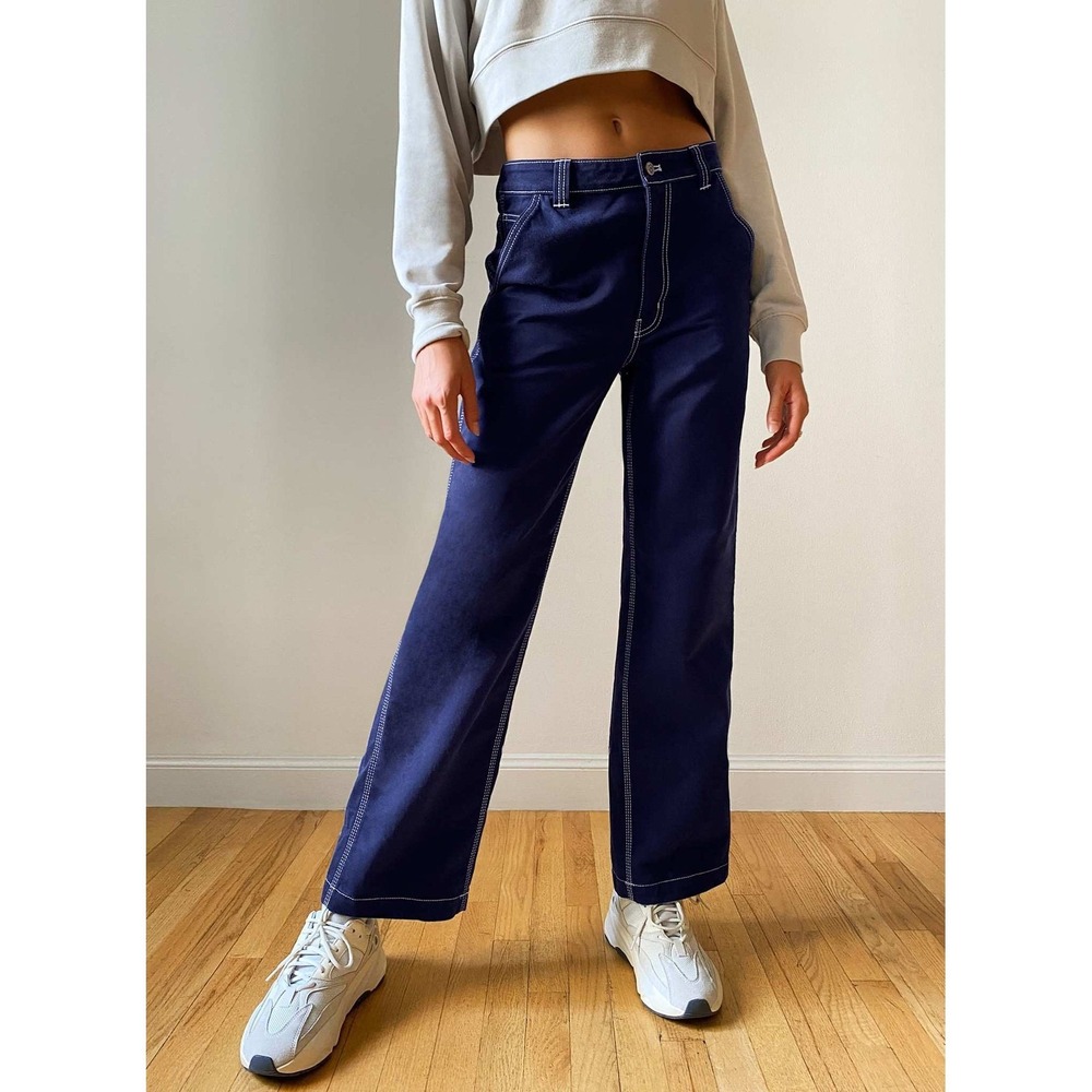 Aritzia TNA Greenwich Carpenter Jeans Navy Blue Contrast Stitch Straight Leg 00